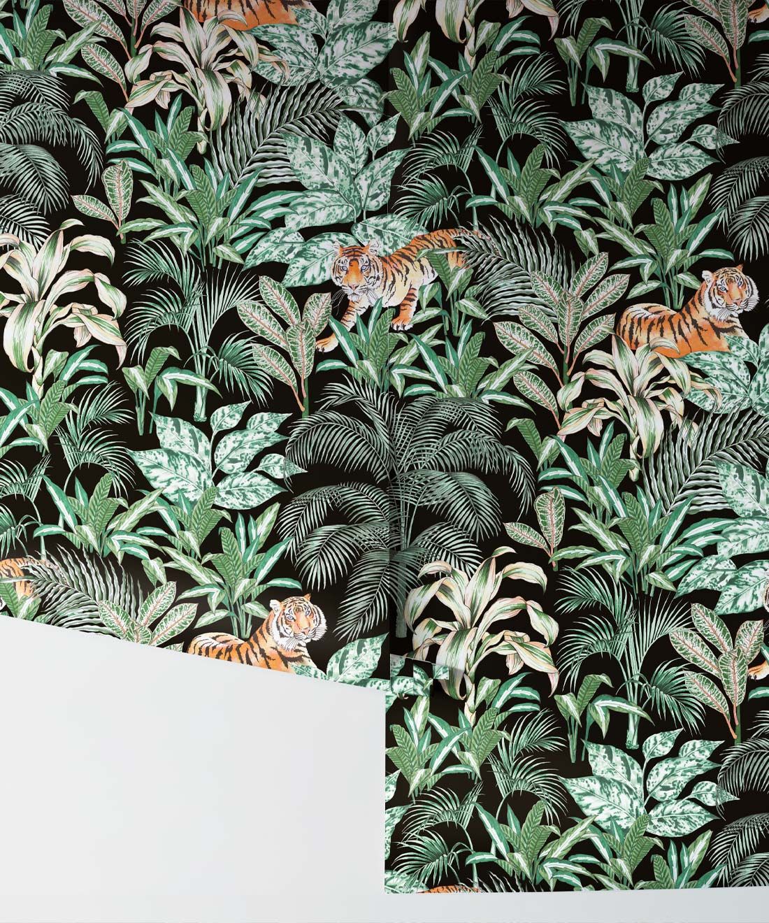 Jungle Tiger Wallpaper • Tropical Wallpaper • Jacqueline Colley • Mint • Rolls
