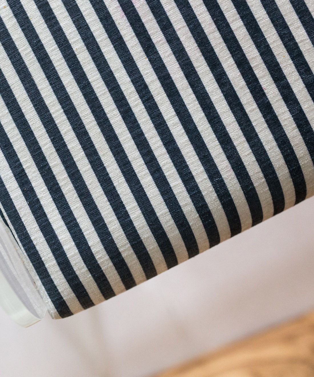 Candy Stripe Fabric • Black and White Striped Fabric • Bethany Linz • upholstered kitchen stools by Jewel Marlowe