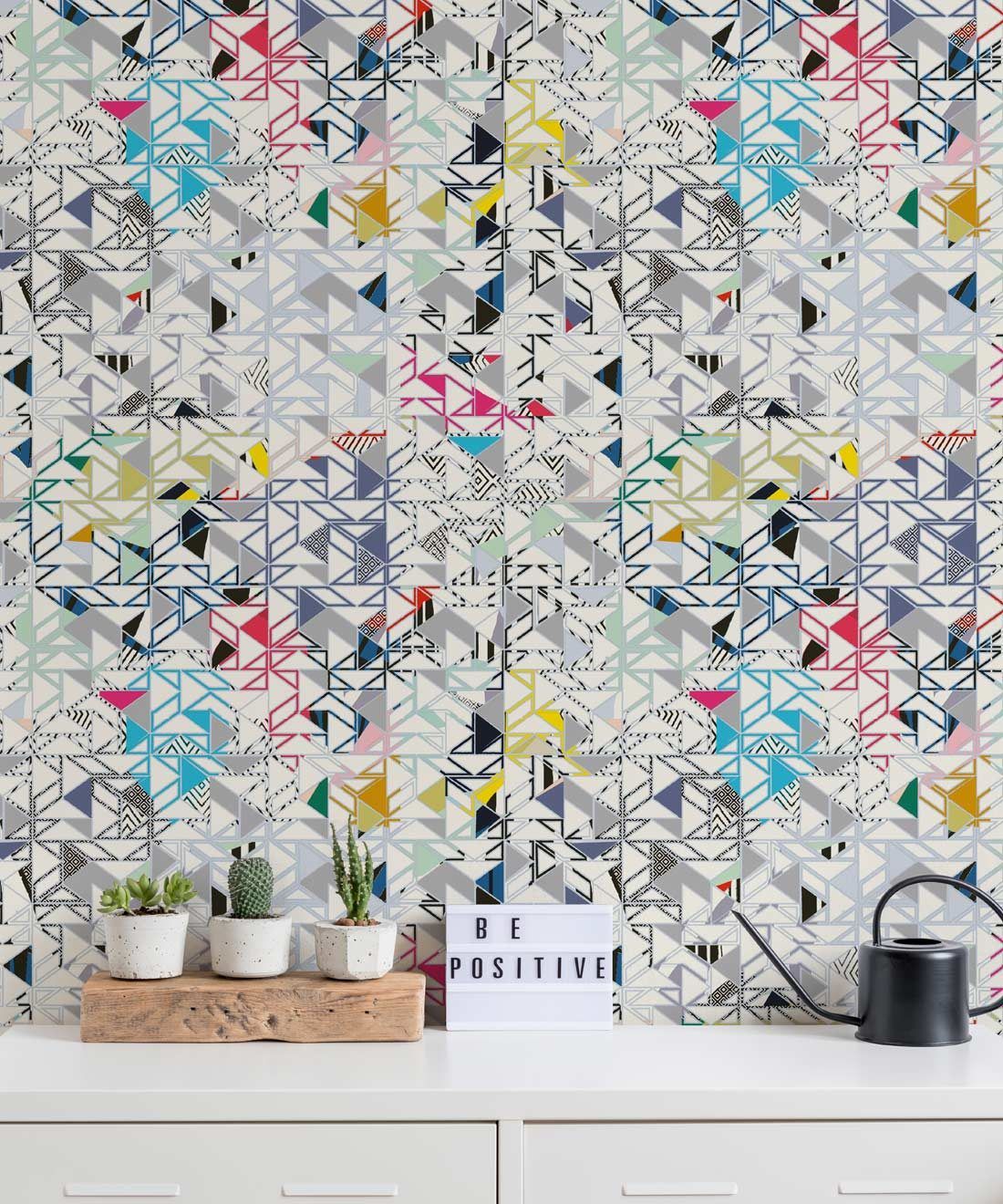 Bauhaus Wallpaper, Colourful Geometric Wallpaper by Kitty McCall