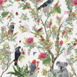 Australia Wallpaper • Cockatoos, Koalas, Parrots, Finches • Milton & King USA • Canvas Wallpaper Swatch