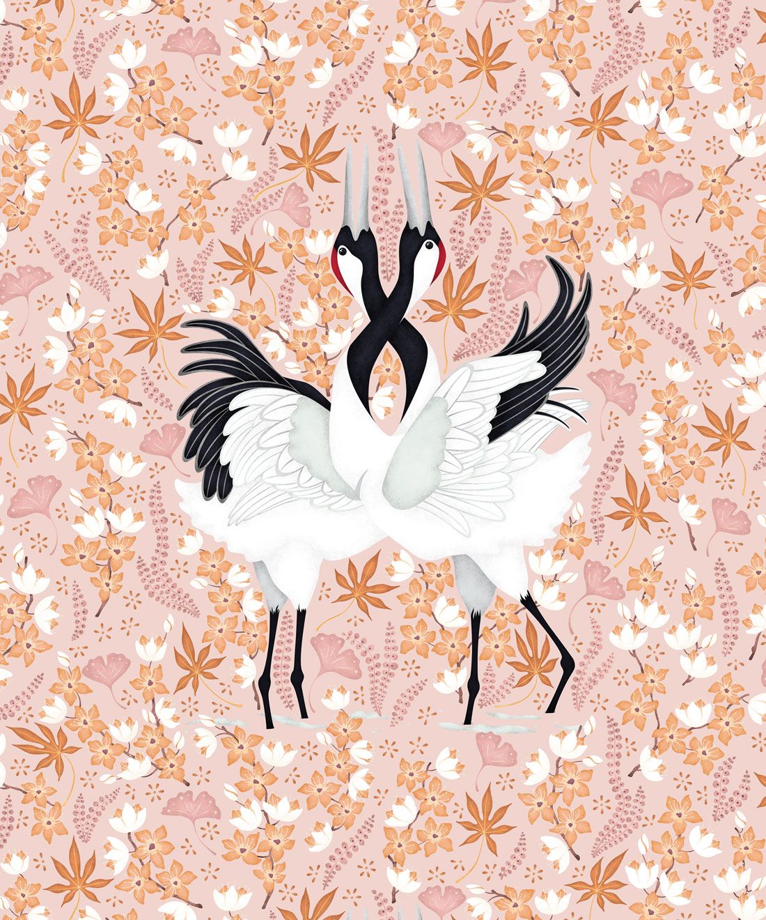 Japanese Cranes Wallpaper • Bird Wallpaper • Pink Wallpaper
