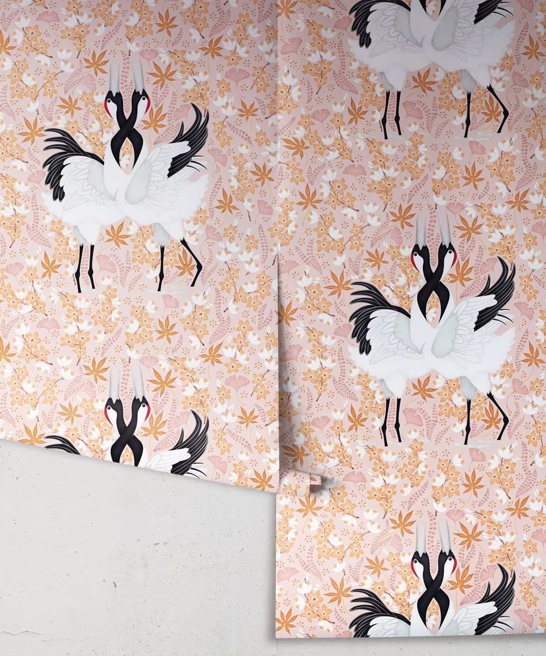 Japanese Cranes Wallpaper • Bird Wallpaper • Pink Wallpaper Drops
