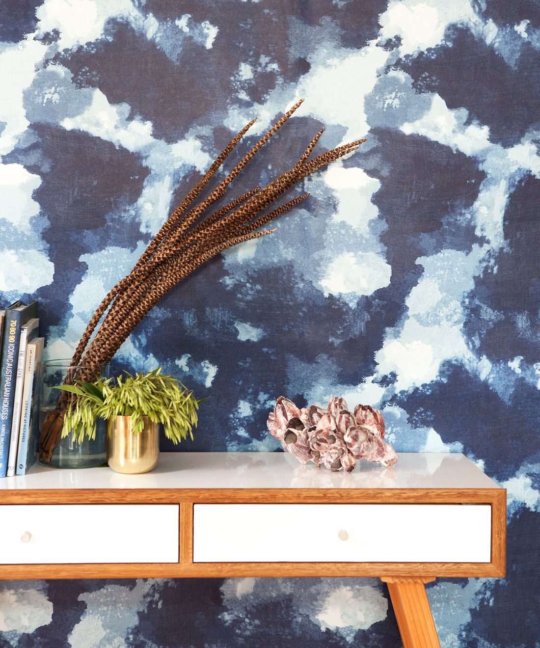 Autumn Path Wallpaper Indigo Blue • Shibori Abstract • Insitu