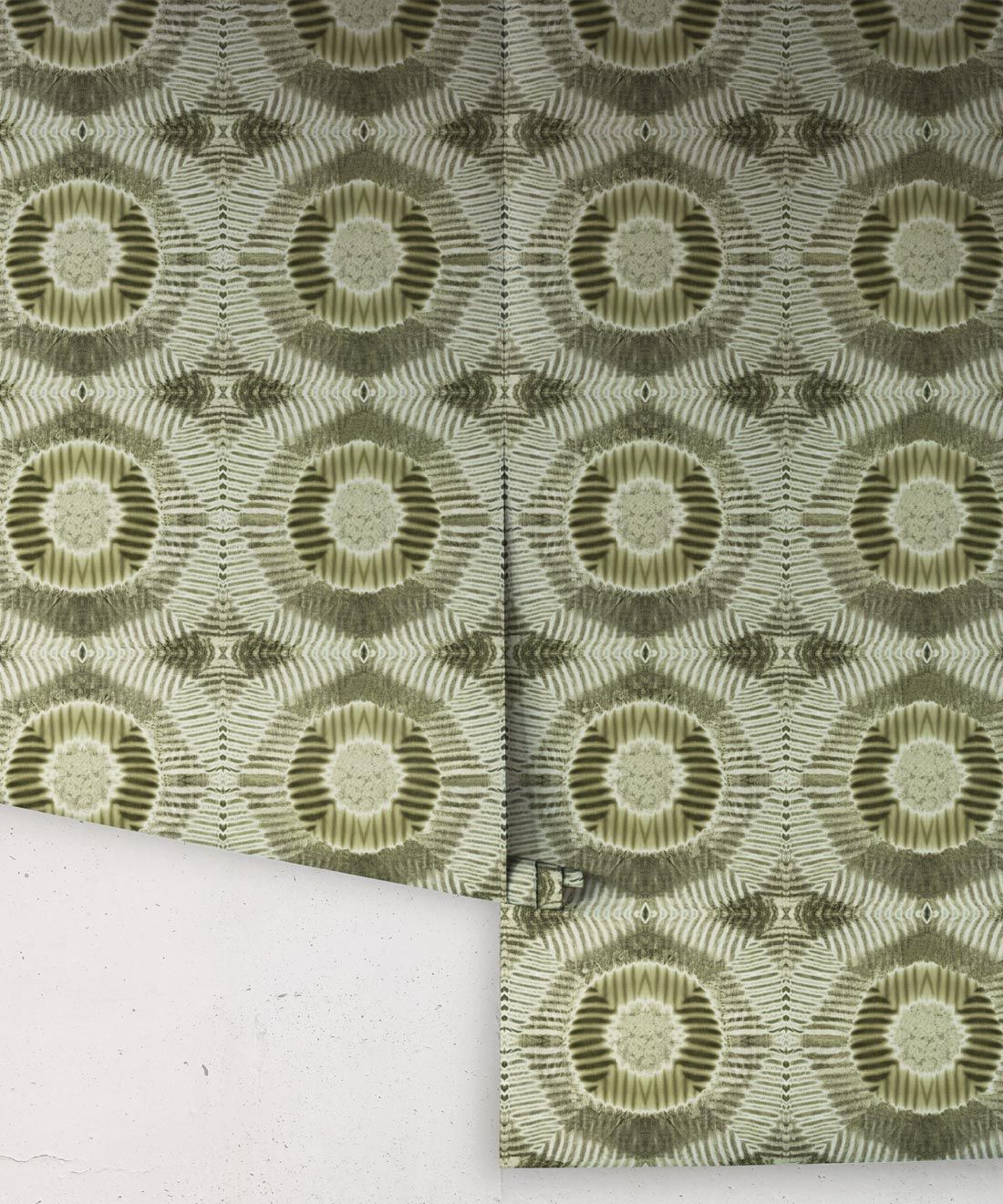 Aztec Suns Wallpaper Olive • Shibori Geometric • Rolls