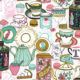 Tea Time Wallpaper • tea cups, tea pots, macaroons • milk and cream swatch