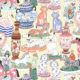Ceramics Wallpaper featuring vases of dogs, cats, zebras, lions, parrots and unicorns swatch
