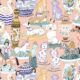 Ceramics Wallpaper featuring vases of dogs, cats, zebras, lions, parrots and unicorns • Coral • swatch