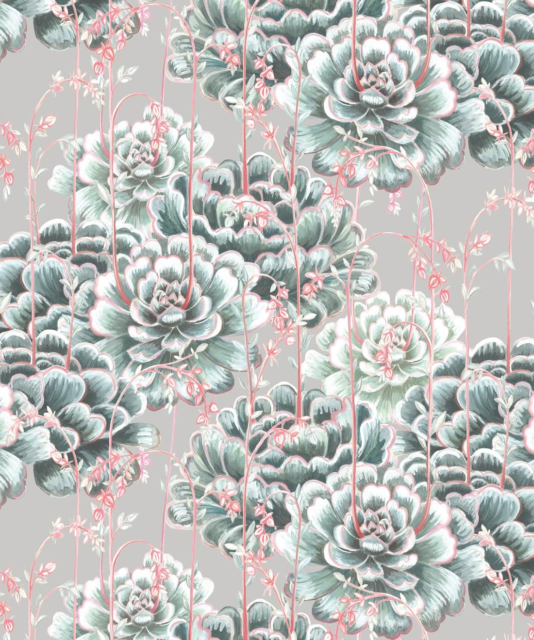 Succulents Wallpaper Sage • Cactus Wallpaper • Desert Wallpaper Swatch on grey background