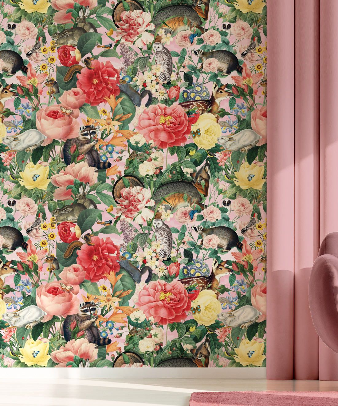 Bush Bouquet Spring Wallpaper • Coral Colored Wallpaper • Assorted Color and Multi-color wallpaper • Floral Wallpaper • Wallpaper With Forest Animals • Insitu