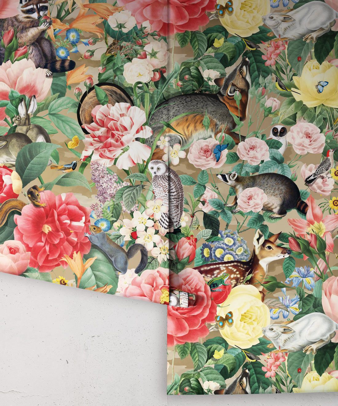 Bush Bouquet Spring Wallpaper • Brown Oak Colored Wallpaper • Assorted Color and Multi-color wallpaper • Floral Wallpaper • Wallpaper With Forest Animals • Rolls