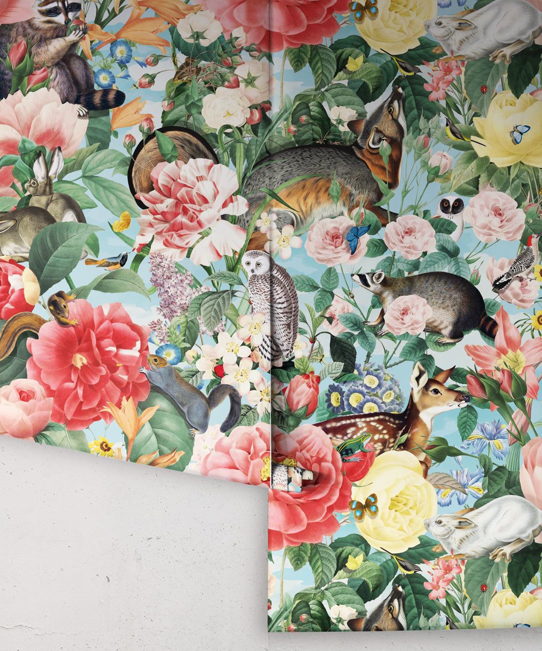 Bush Bouquet Spring Wallpaper • Blue Sky Colored Wallpaper • Assorted Color and Multi-color wallpaper • Floral Wallpaper • Wallpaper With Forest Animals • Rolls