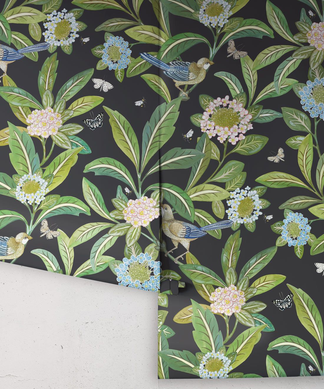 Summer Garden Wallpaper • Charcoal Wallpaper • Floral Wallpaper Rolls