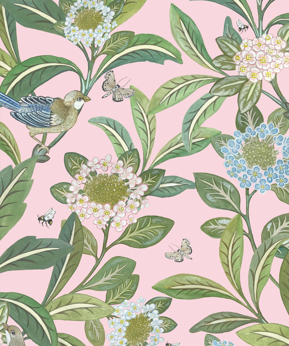 Summer Garden Wallpaper • Pink Wallpaper • Floral Wallpaper Swatch