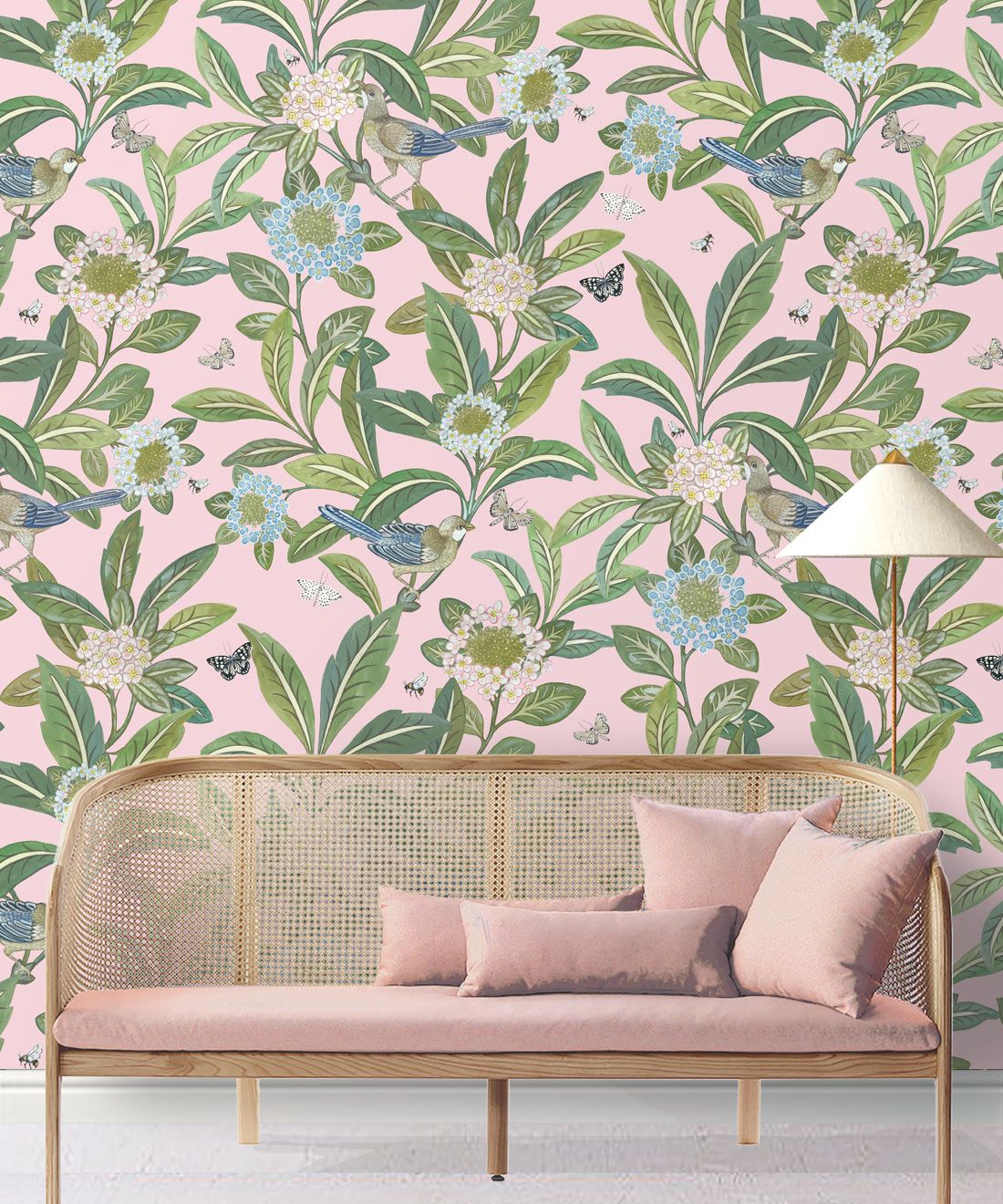 Summer Garden Wallpaper • Pink Wallpaper • Floral Wallpaper Insitu