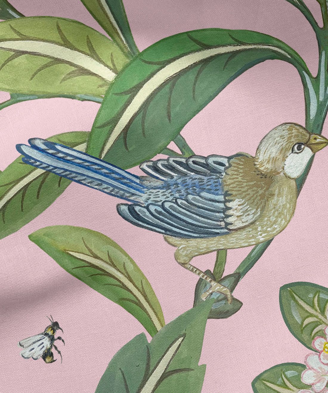 Summer Garden Fabric • Bethany Linz • Bird and Plant Fabric • Pink Upholstery Fabric