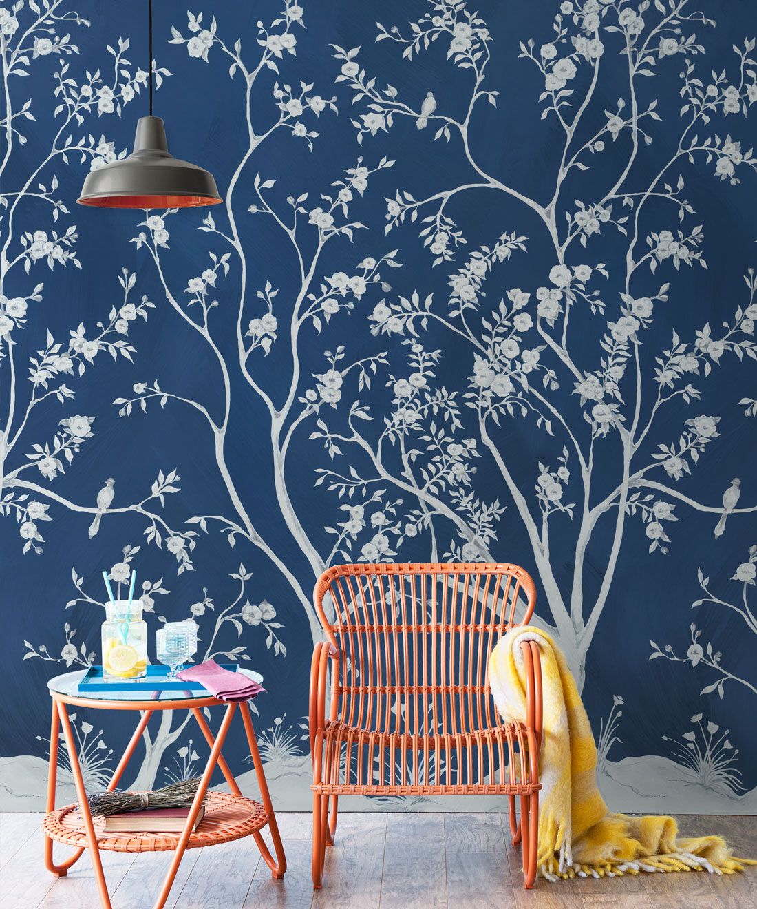 Blooming Joy • Chinoiserie Wallpaper by Danica Andler • Deep Blue Insitu