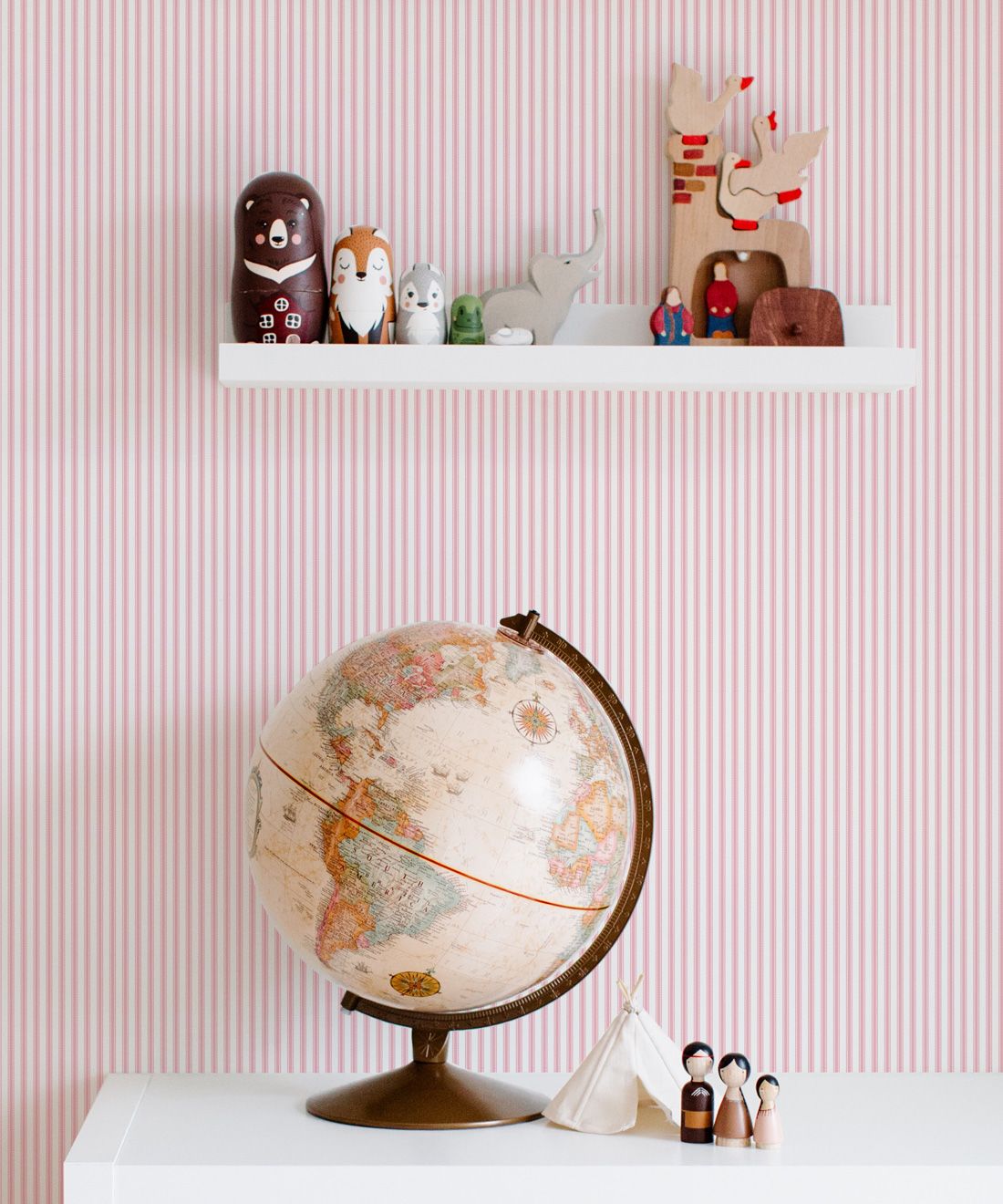 Ticking Stripe Wallpaper • Pink Wallpaper • Insitu