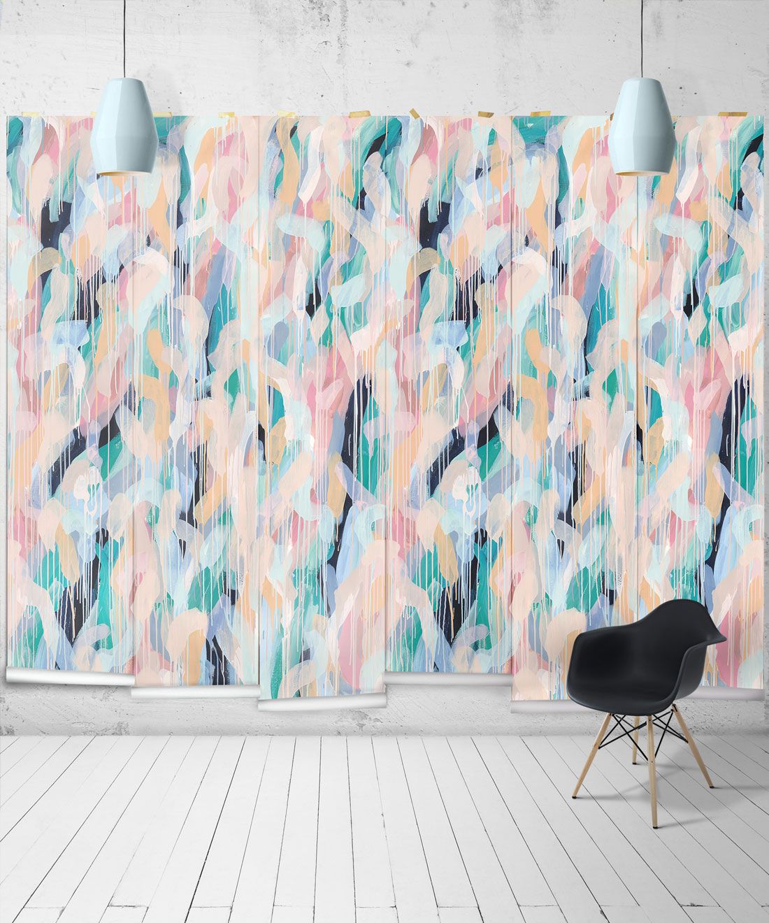 Blue Moon Wallpaper • Colourful Painterly Wallpaper • Tiff Manuell • Abstract Expressionist Wallpaper • Wide Insitu
