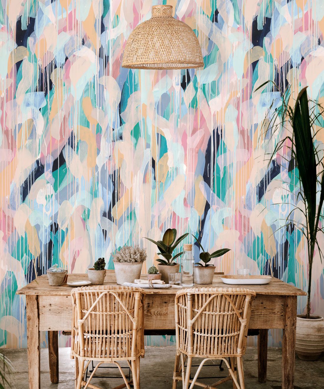 Blue Moon Wallpaper • Colourful Painterly Wallpaper • Tiff Manuell • Abstract Expressionist Wallpaper • Close Up Insitu