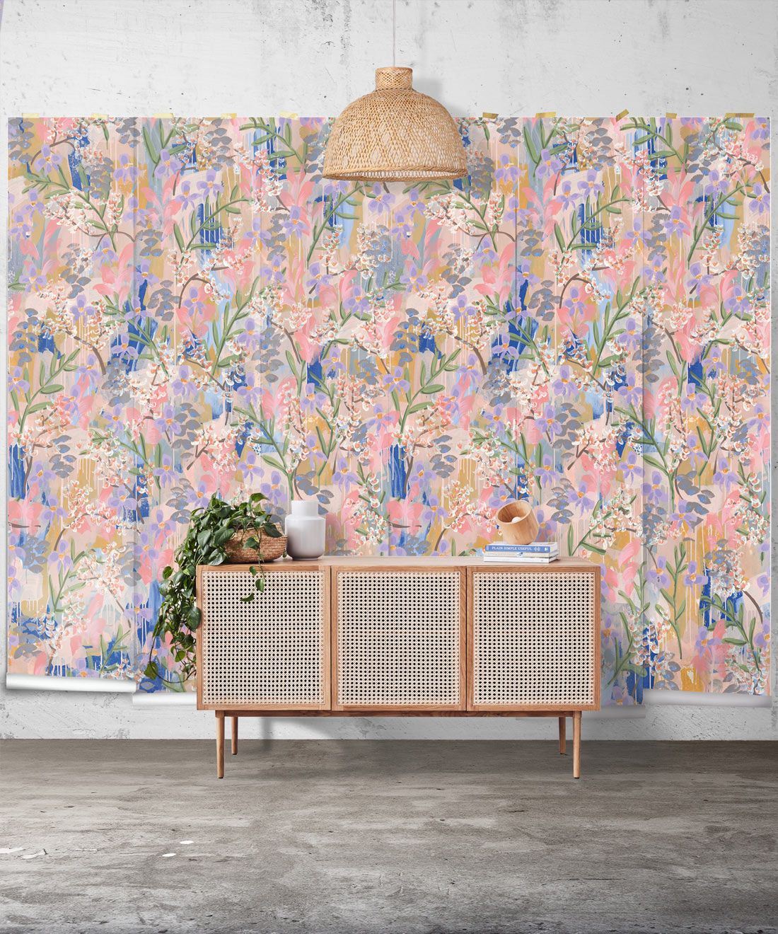 Daphne Wallpaper • Colourful Floral Wallpaper • Tiff Manuell • Abstract Expressionist Wallpaper • Wide Insitu