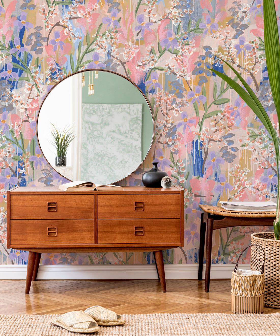 Daphne Wallpaper • Colourful Floral Wallpaper • Tiff Manuell • Abstract Expressionist Wallpaper • Close Up Insitu