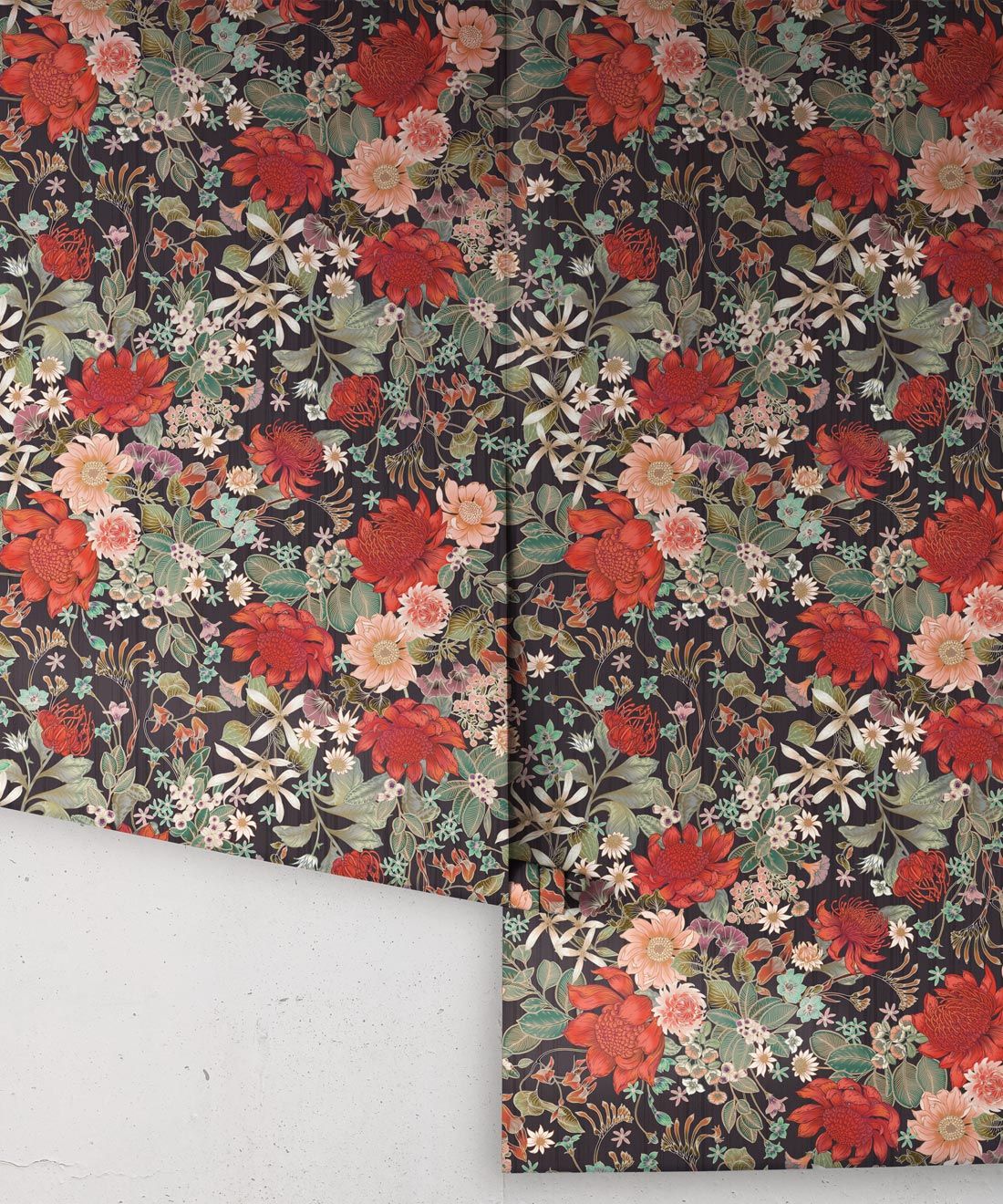 Bouquet Wallpaper • Eloise Short • Vintage Floral Wallpaper • Granny Chic Wallpaper • Grandmillennial Style Wallpaper • Licorice • Rolls