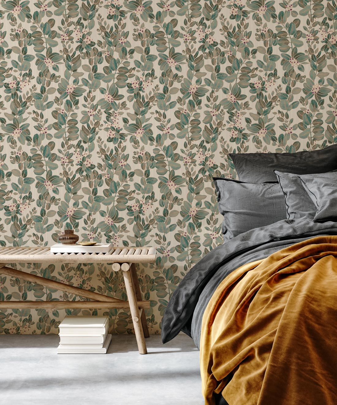 Eucalyptus Wallpaper • Eloise Short • Vintage Floral Wallpaper • Granny Chic Wallpaper • Grandmillennial Style Wallpaper • Pearl • Insitu