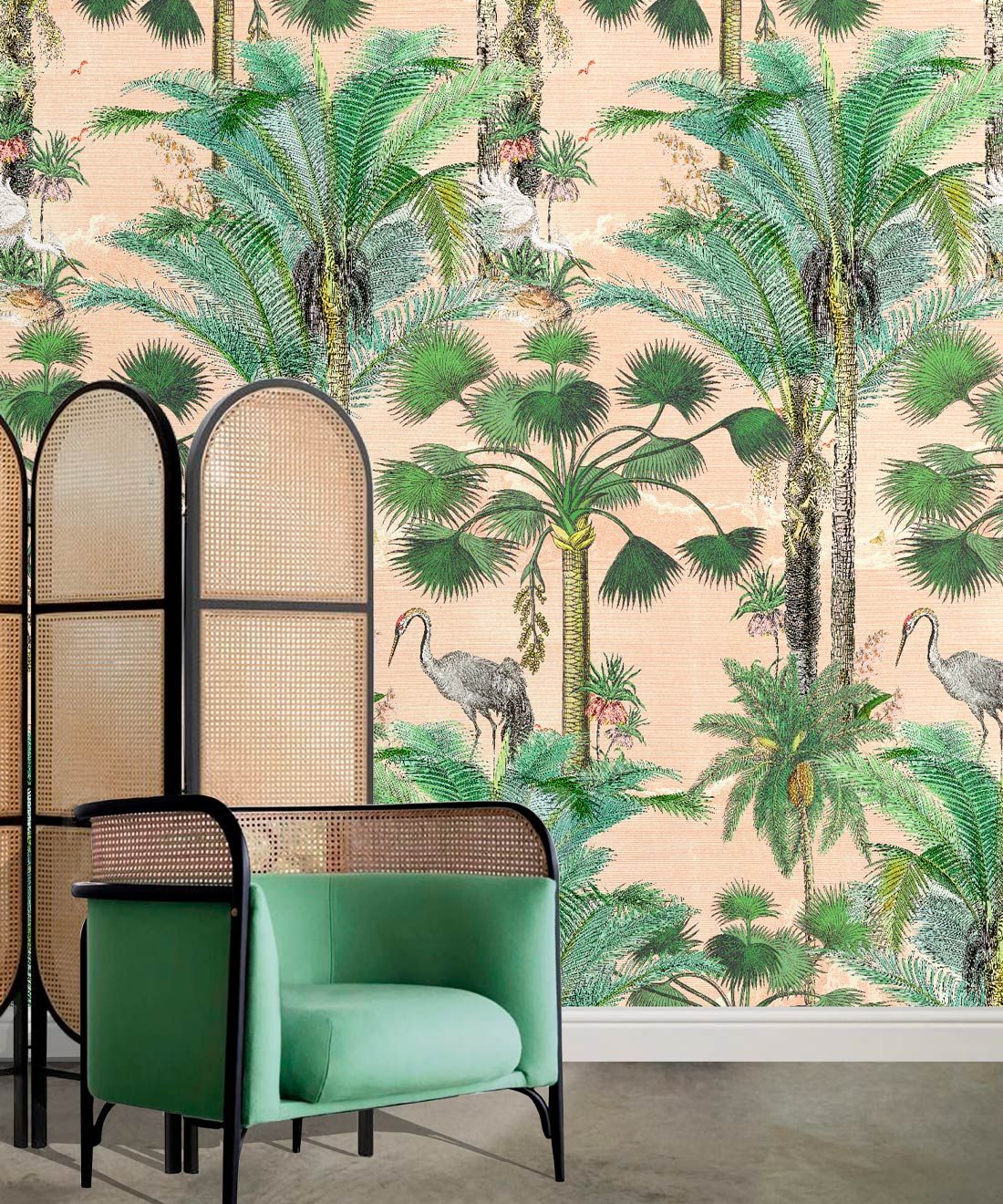 Kerala Palms Wallpaper Mural •Bethany Linz • Palm Tree Mural • Pink • Insitu