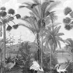 South Asian Subcontinent Wallpaper Mural •Bethany Linz • Palm Tree Mural • Black & White • Swatch