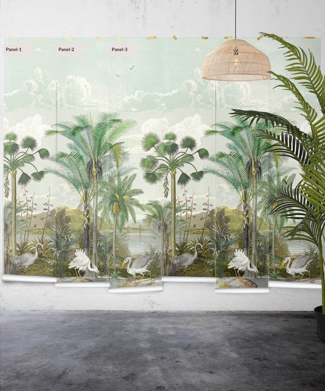 South Asian Subcontinent Wallpaper Mural •Bethany Linz • Palm Tree Mural • Blue • Panels