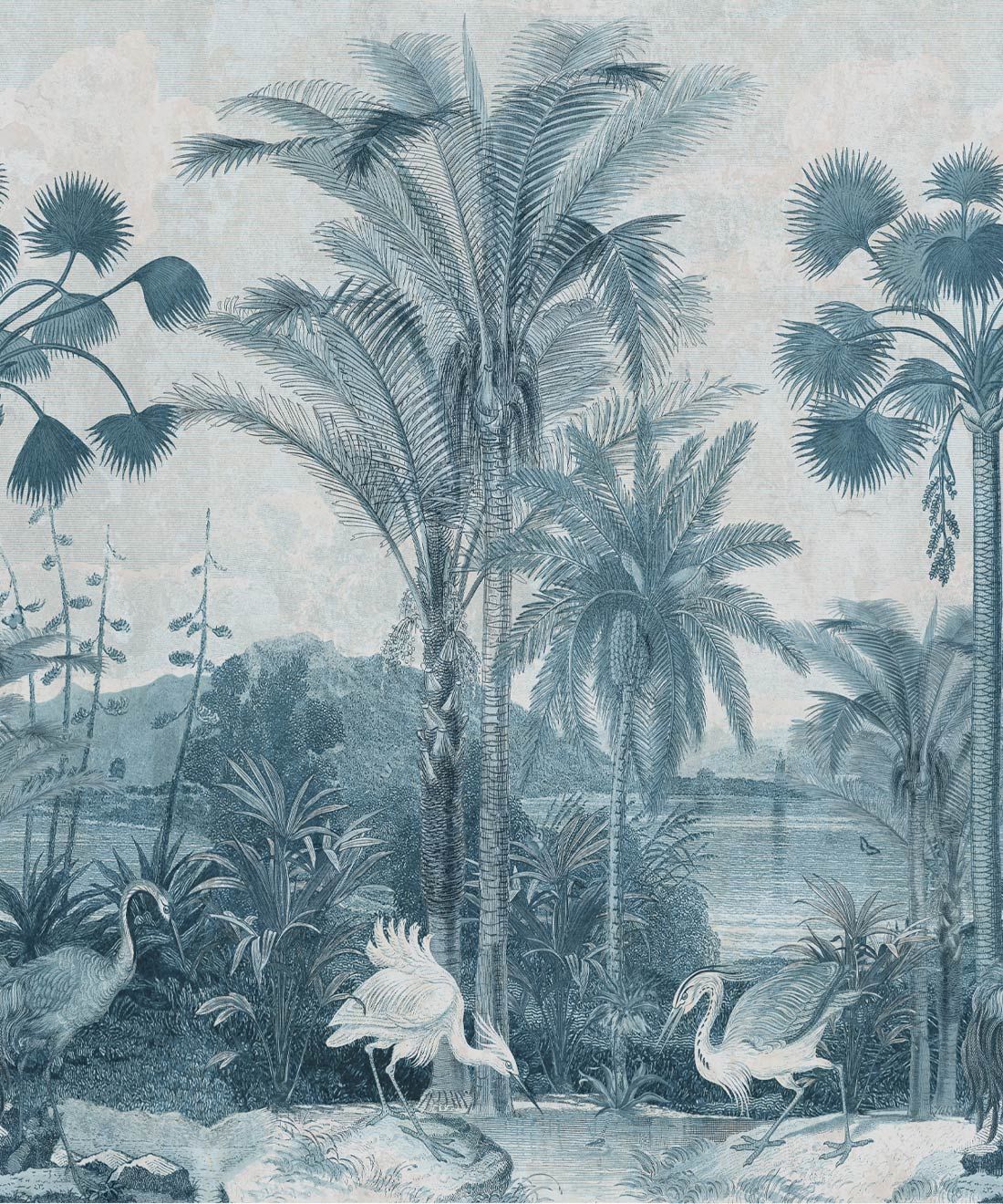 South Asian Subcontinent Wallpaper Mural •Bethany Linz • Palm Tree Mural • Indigo • Swatch