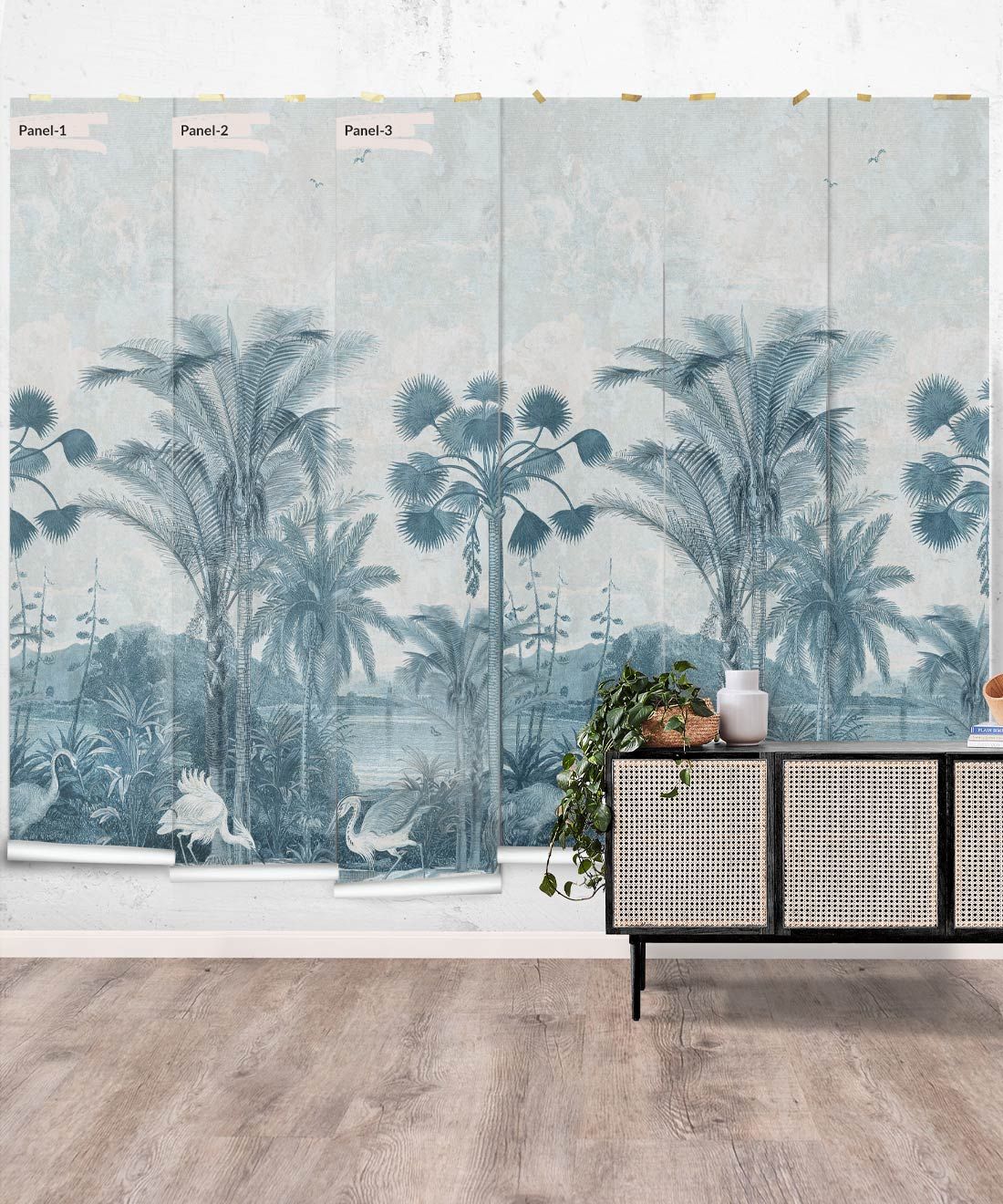 South Asian Subcontinent Wallpaper Mural •Bethany Linz • Palm Tree Mural • Indigo • Panels