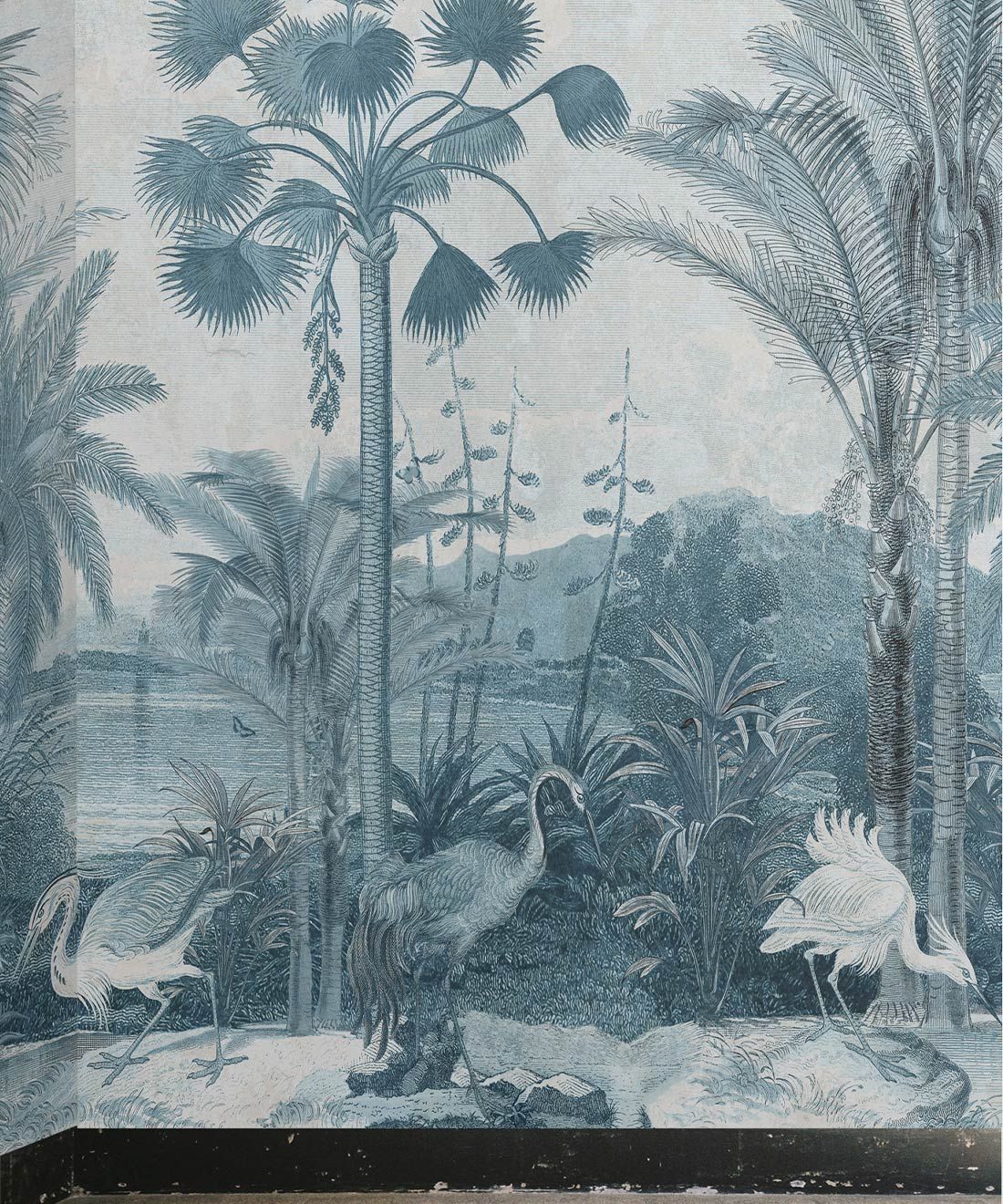South Asian Subcontinent Wallpaper Mural •Bethany Linz • Palm Tree Mural • Indigo • Insitu