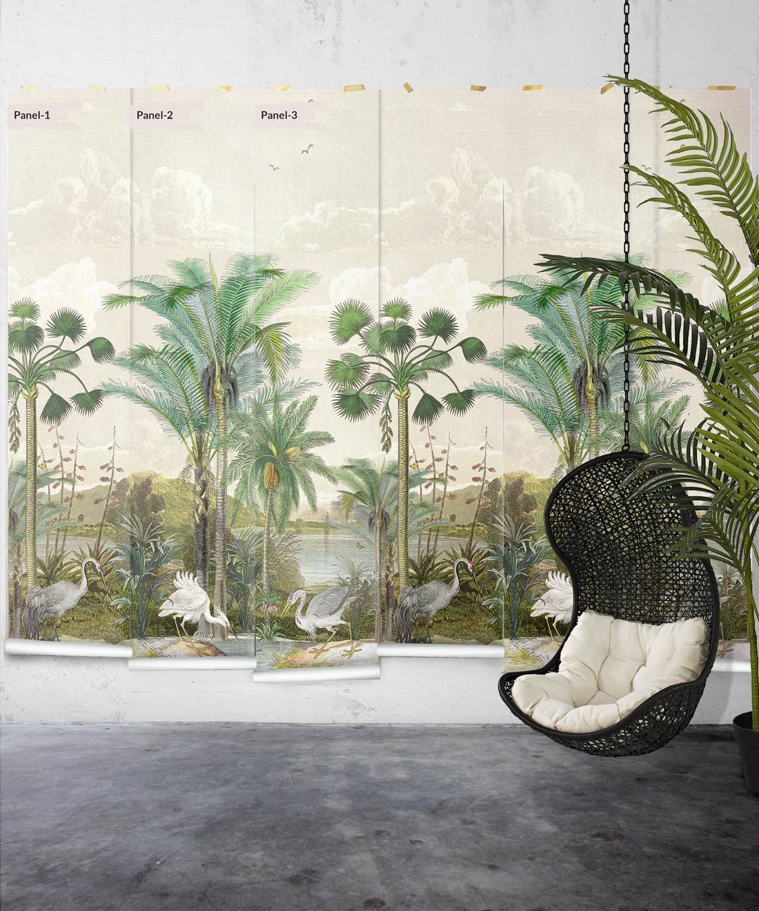 South Asian Subcontinent Wallpaper Mural •Bethany Linz • Palm Tree Mural • Beige • Panels