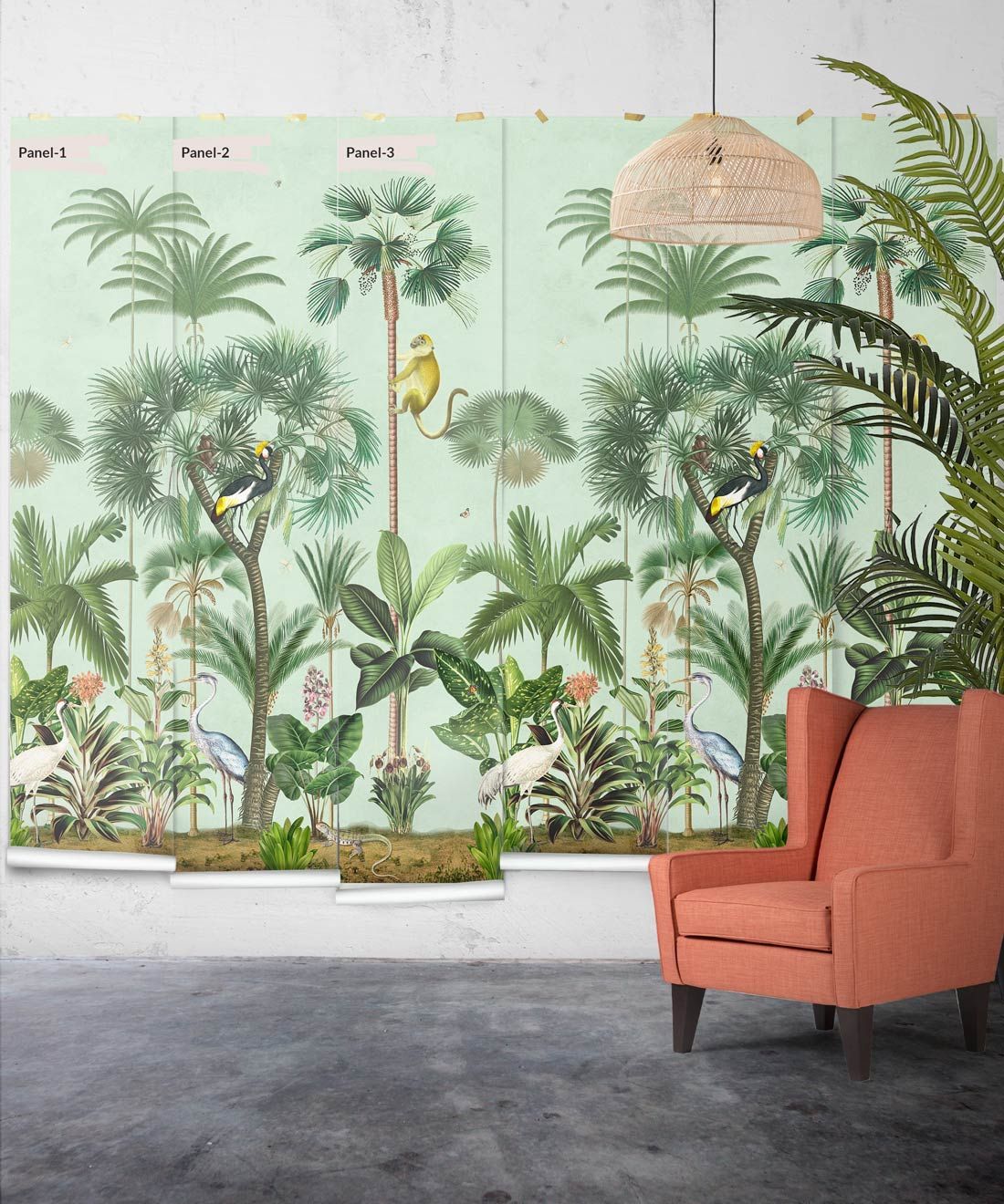 Indian Summer Wallpaper Mural •Bethany Linz • Palm Tree Mural • Blue • Panels