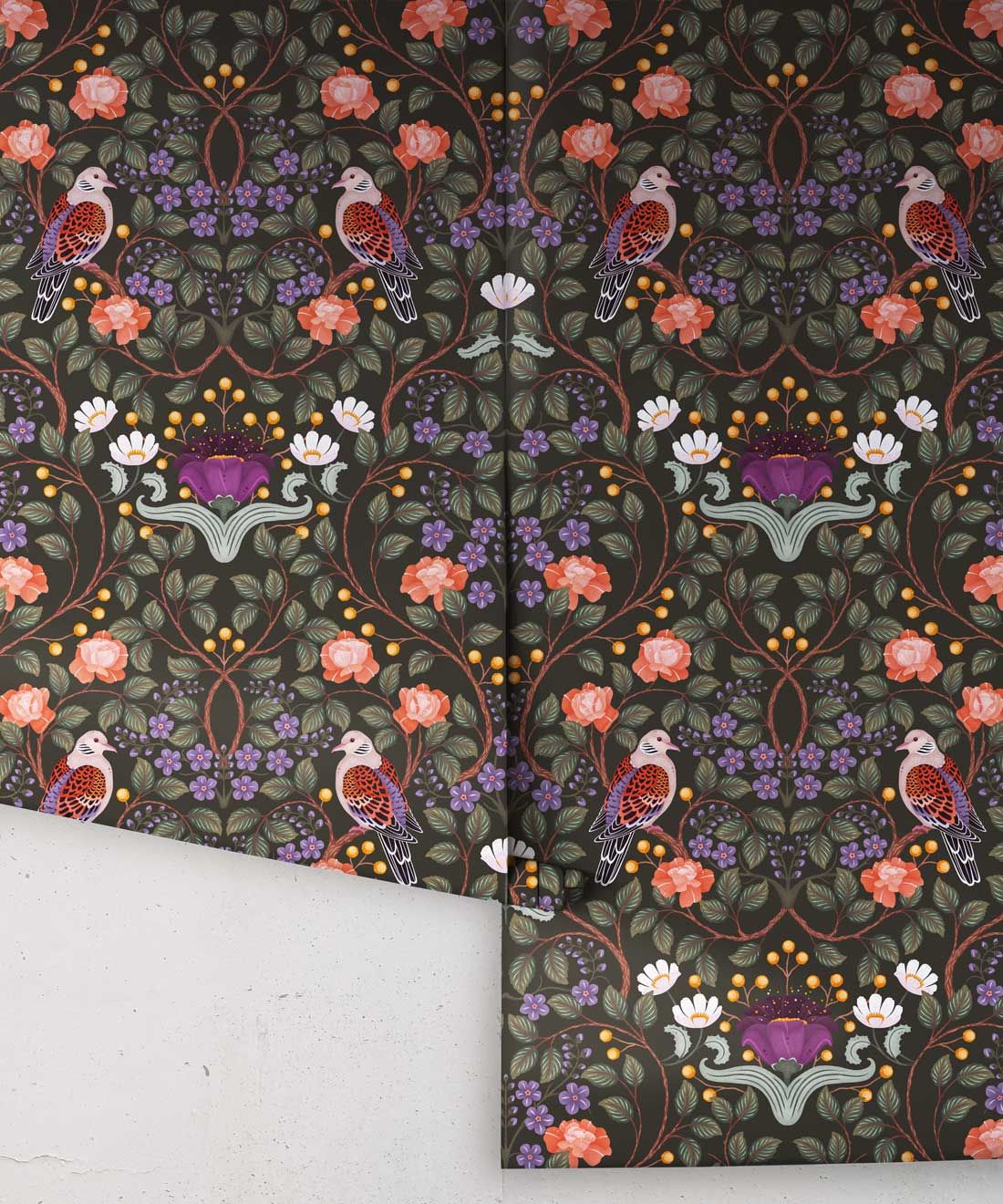 Turtle Doves Wallpaper • Bold Colorful Bird Wallpaper • Original • Rolls