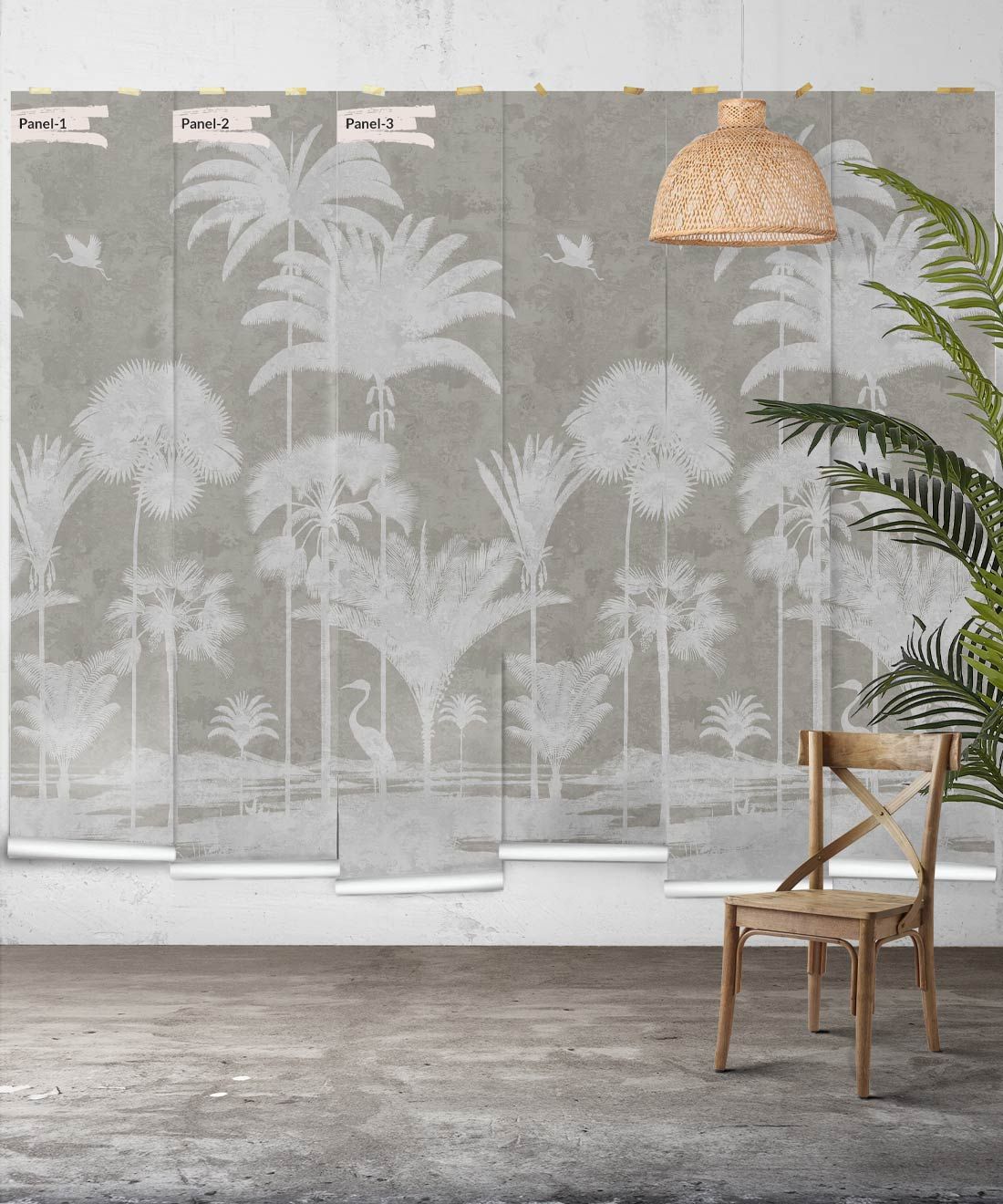 Shadow Palms Wallpaper Mural •Bethany Linz • Palm Tree Mural • Beige • Panels