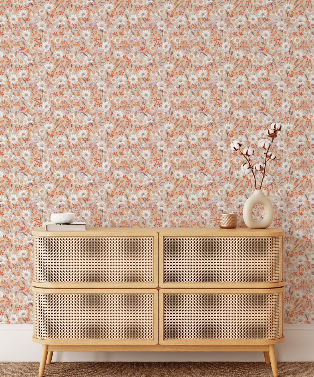 Flannel Flowers Wallpaper • Burnt Orange • Insitu