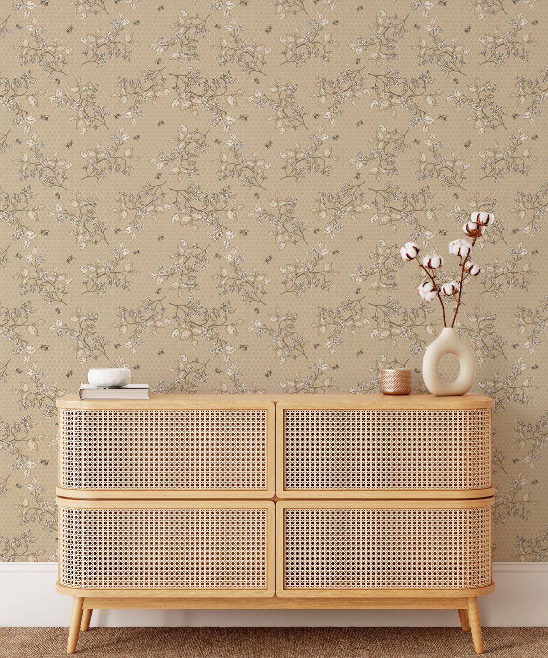 Bee Blossom Wallpaper • Hackney & Co. • Honey • Insitu