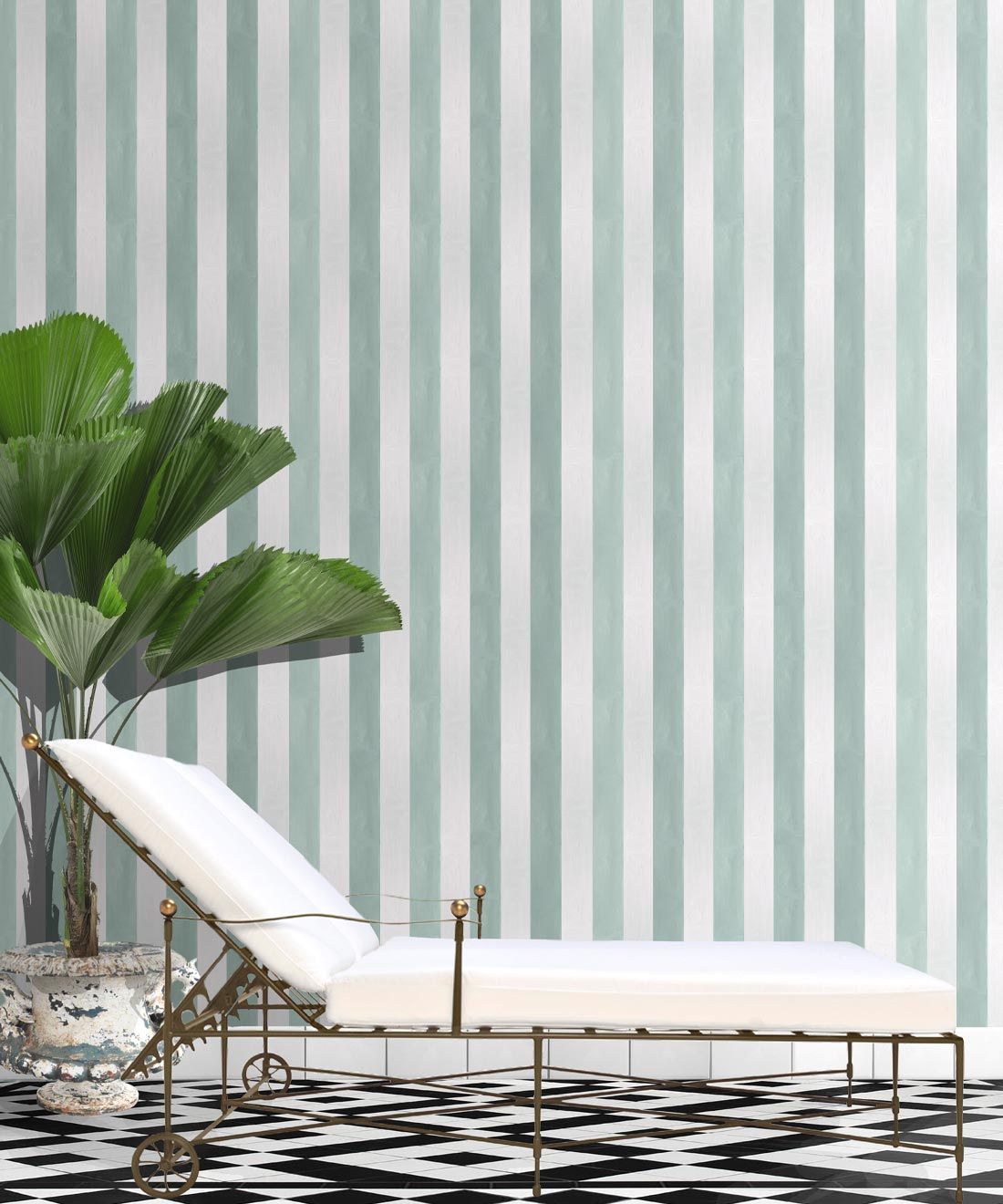 Fresco Stripe Wallpaper • Striped Wallpaper • Mint • Insitu
