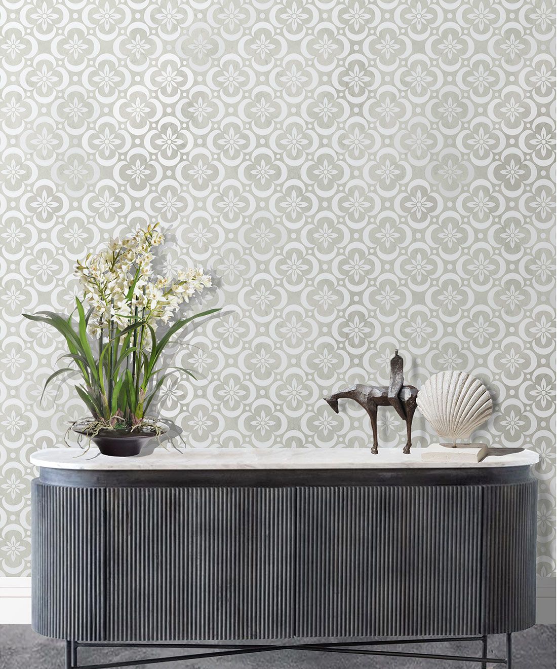 Garden Tiles Wallpaper • Geometric Wallpaper • Beige • Insitu