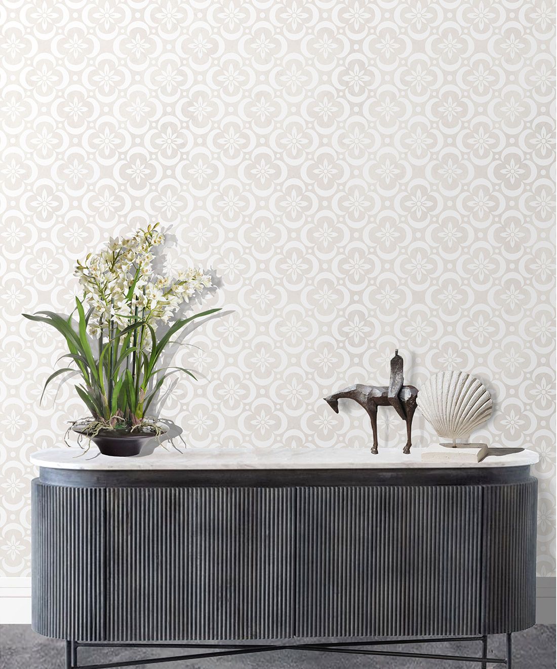 Garden Tiles Wallpaper • Geometric Wallpaper • Cream • Insitu