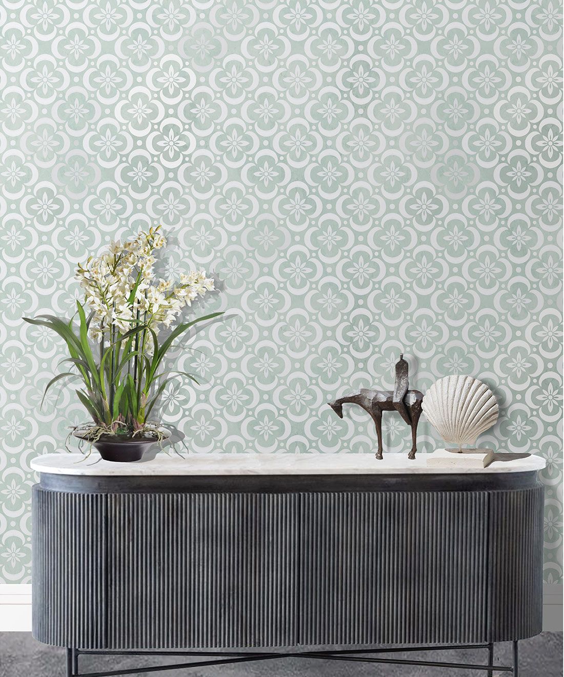 Garden Tiles Wallpaper • Geometric Wallpaper • Mint • Insitu