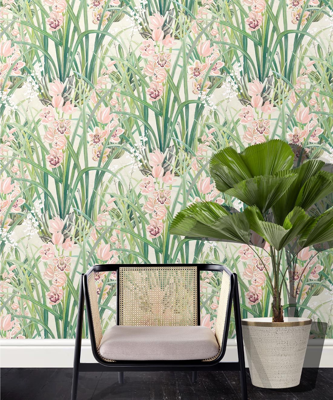 Garden Orchids Wallpaper • Beige • Rolls