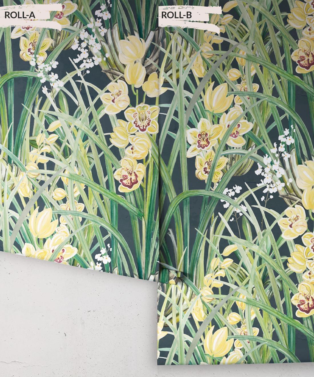 Garden Orchids Wallpaper • Navy • Rolls