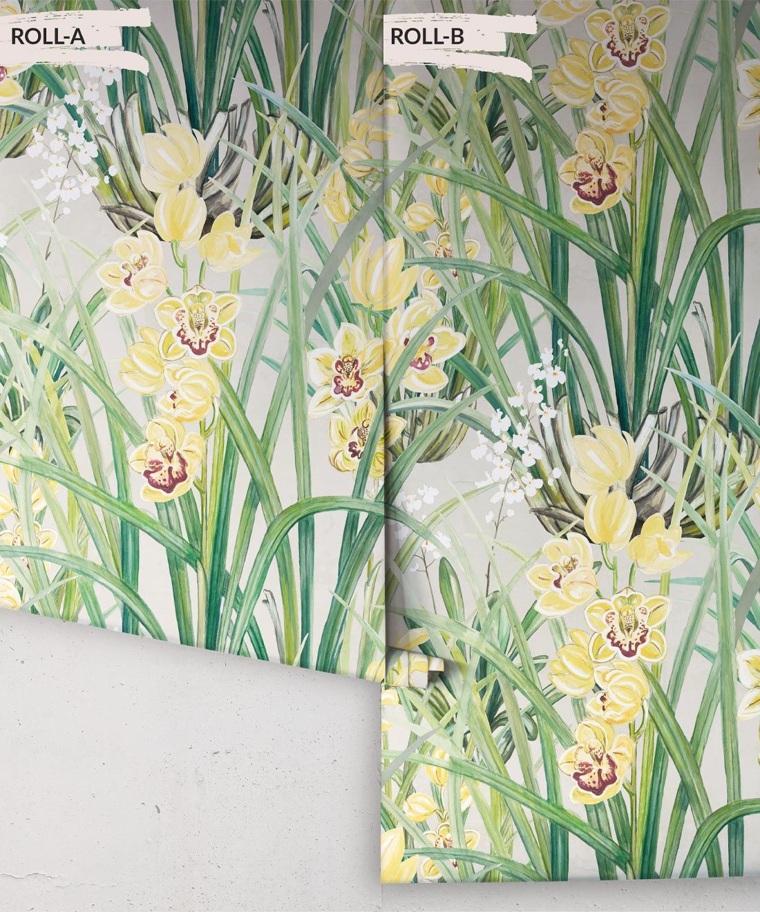 Garden Orchids Wallpaper • Yellow • Rolls