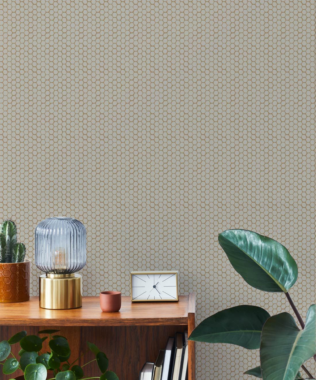 Honeycomb Geo Wallpaper • Hackney & Co. • Dusty • Insitu