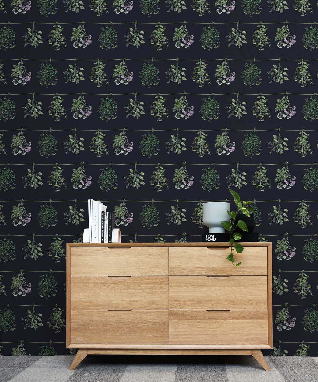 Dried Herbs Wallpaper • Hackney & Co. • Navy • Insitu