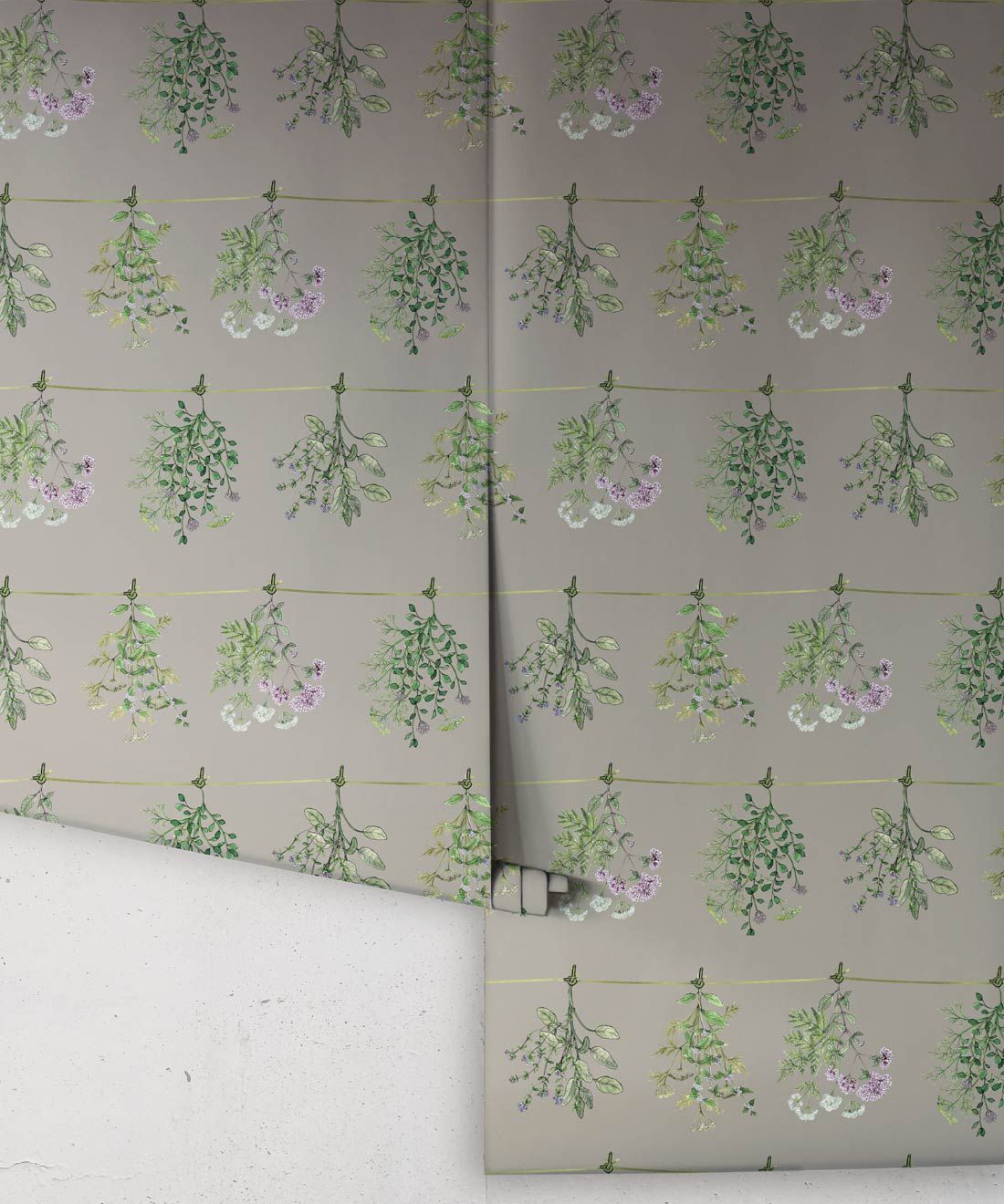 Dried Herbs Wallpaper • Hackney & Co. • Sage Grey • Roll