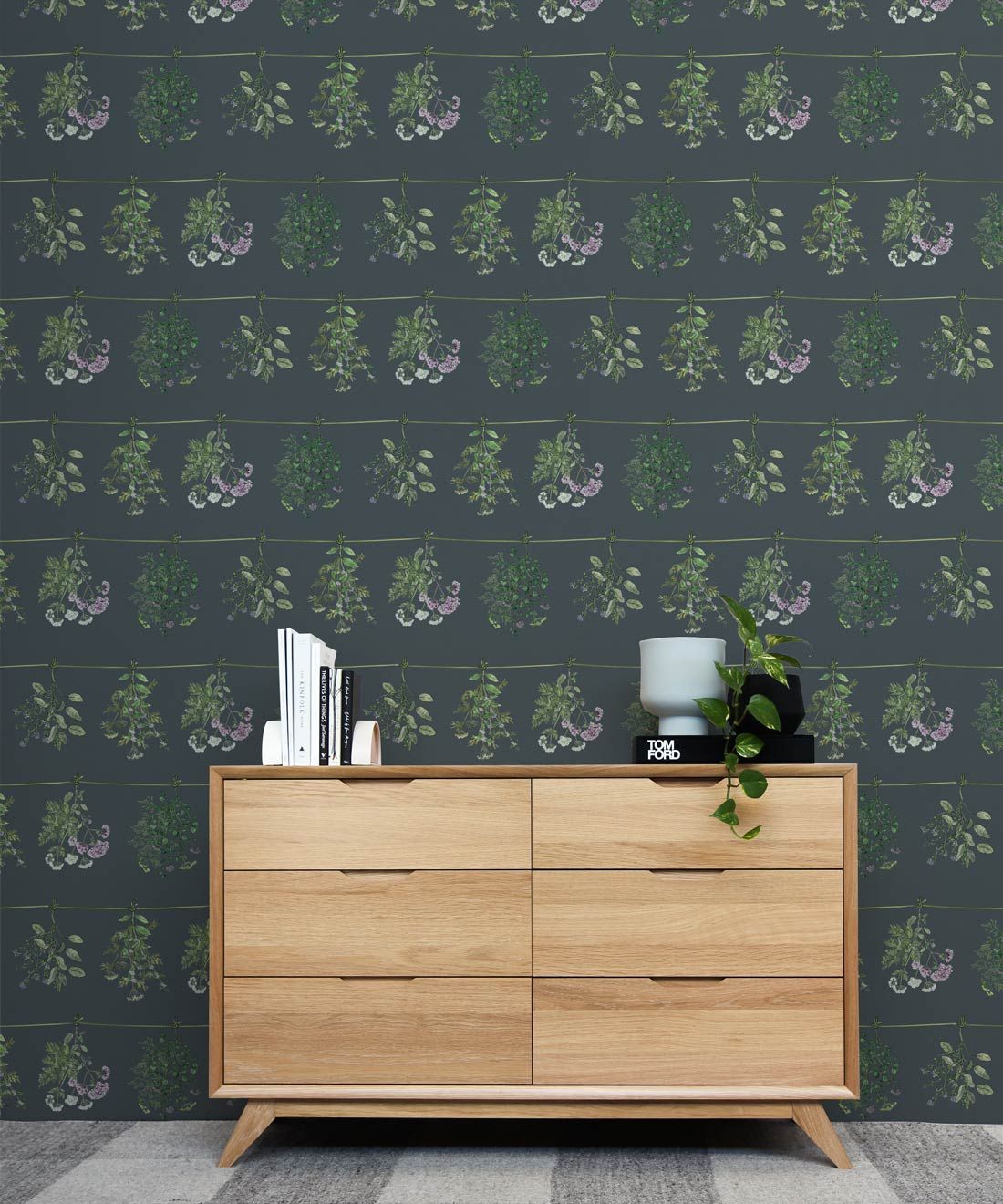 Dried Herbs Wallpaper • Hackney & Co. • Slate Grey • Insitu